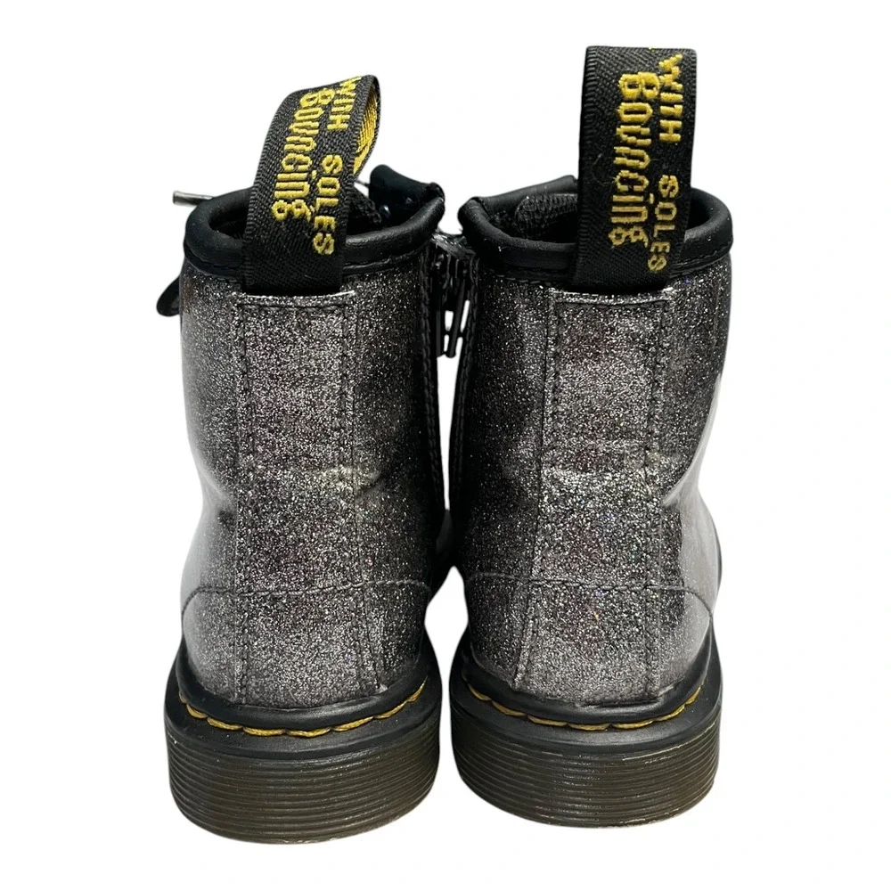 Dr. Martens 1460 Glitter J Silver Sparkle Lace Up Zip Combat Boots Kids Size 8